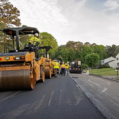 Contruction vehicles on a road