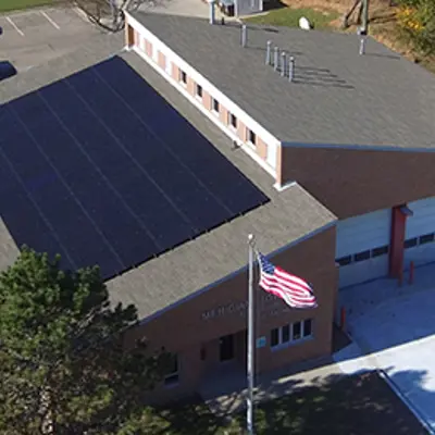 Solar panels on top of the fire station building